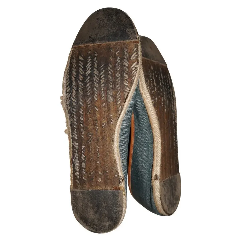 Coach Denim Espadrille Ballet Flats Women’s 10 Blue Tan Logo Bow Casual Shoes - Picture 8 of 9